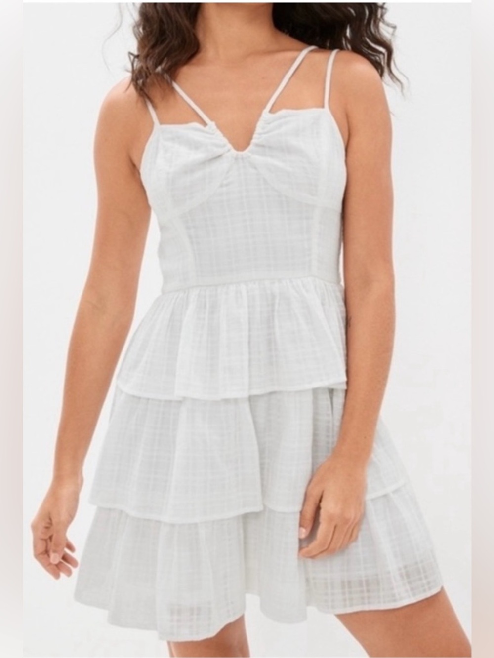 American Eagle Outfitters White Tiered Spaghetti-Strap Mini Dress Size XXL